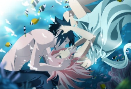 Love Underwater - anime, sasuke, sakura, underwater, fish, lovers