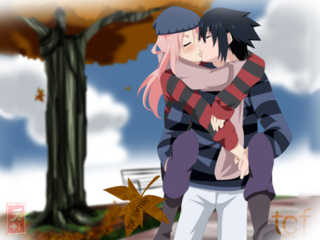 Colors Of Autumn - love, autumn, sakura, kiss, sasuke, anime