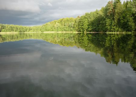 Forest lake after storm - lake, after storm, forest, clouds