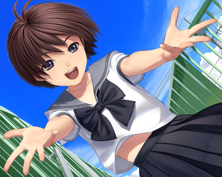 Kikuchi Makoto - sailor, girl, school, idolmaster, japanese, seifuku, welcome, pretty, blue, anime, uniform, cute