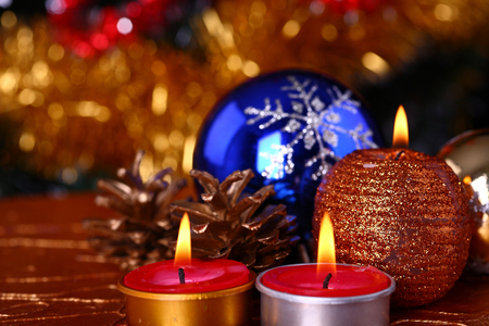 Merry Christmas - new year, candles, photography, ball, lovely, garland, christmas, balls, holidays, red, decorations, cute