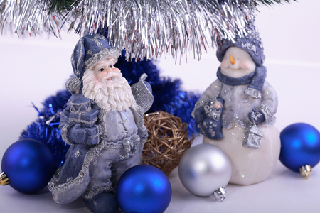 Santa and Snowman - snowman, new year, photography, ball, lovely, garland, christmas, white, balls, santa, holidays, decorations, blue, cute