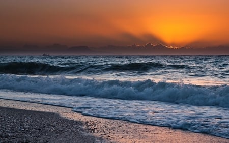 Sunset - sky, ocean, beach, landscape, sunset, nature, amazing, beautiful, clouds, sea