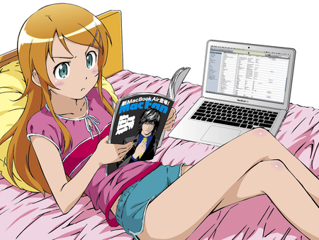 Ore no Imouto ga konnani wa ke ga nai - parody, bed, girl, laptop, computer, reading, magazine, cross, kousaka, death note, over, kirino