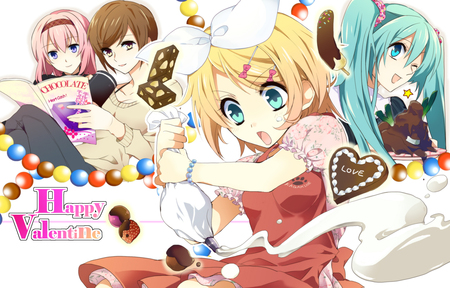 ♥Happy Valentine♥ - vocaloid, meiko, kagamine, megurine, chocolate, ren, luka, miku, baking, valentine, cute, hatsune, cake