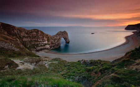 Evening sunset - sky, ocean, beach, landscape, sunset, coast, rocks, nature, amazing, beautiful