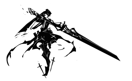 Anime Girl - monochrome, sword, anime, girl