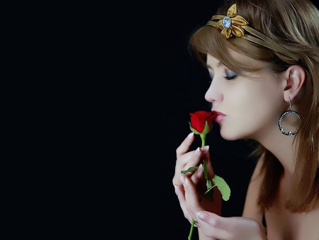 kissing the rose - girl, rose, gothic, love