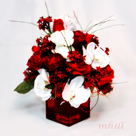 floral centerpiece - flowers, christmas, white, red, floral, centerpiece, flower arrangements