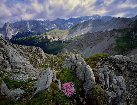 Austrian Alps - clouds, rock formations, valley, mountains