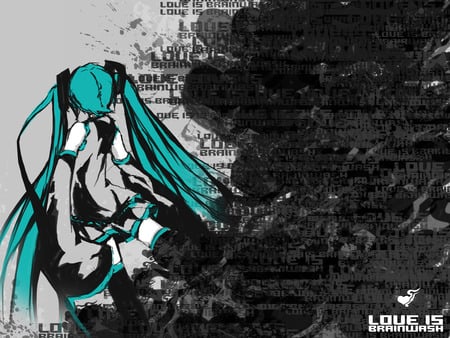 Hatsune Miku - hatsune miku, vocaloid, green, black, love is brainwash