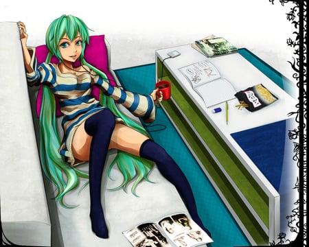 Hatsune Miku - hatsune miku, turquoise, vocaloid, green, vocaloid 2