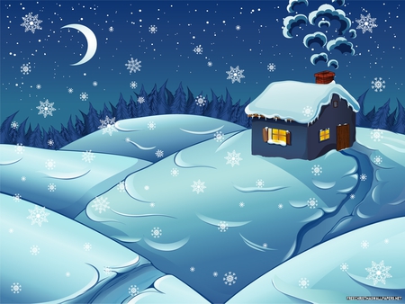 Night before Christmas - christmas, snow, moon, blue