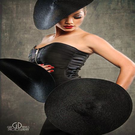 DRESS FROM HATS - hat, black, woman, dress, beauty