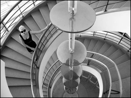 STAIRS.. - white, beauty, woman, stairs, building, black