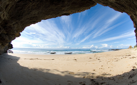 Sandy beach - cave, nature, beach, amazing, beautiful, landscape, ocaen, sky