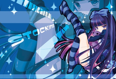 Stocking - blue, panty and stocking with garterbelt, blue hair, hot, girl, stocking, sexy, blue background