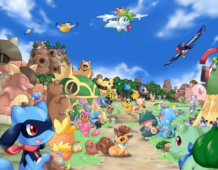 pokemon friend - pokemon, totodile, pikachi, meowth, forest, shinx, friend