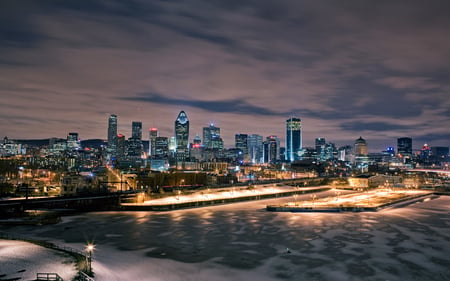 Montreal at Night - skyline, clouds, night, city, architecture, winter, lights