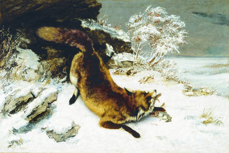 Fox in Snow by Gustave Courbet - snow, prey, catch, fox