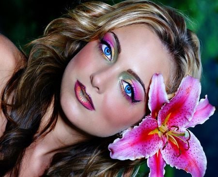 TIGER LILLY AND BEAUTY.. - lilly, beauty, woman, face, beautiful, flowers