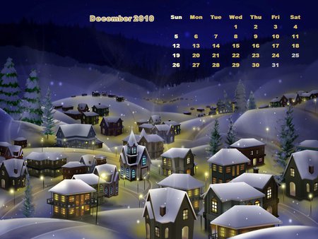 Ice town calendar December 2010 - winter, december 2010, calendar, christmas