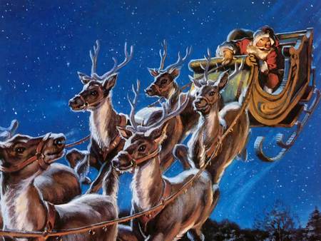 Merry Christmas To All - santa, holidays, xmas, raindeer, sleigh, santa claus, on way, christmas