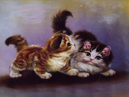 Playtime - playful, adorable, kittens, painting