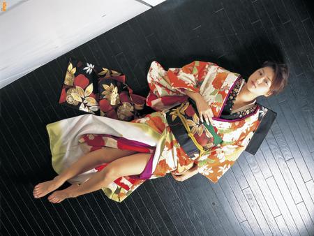 Kimono - people, girl, beautiful, wooden, kimono, model, floor