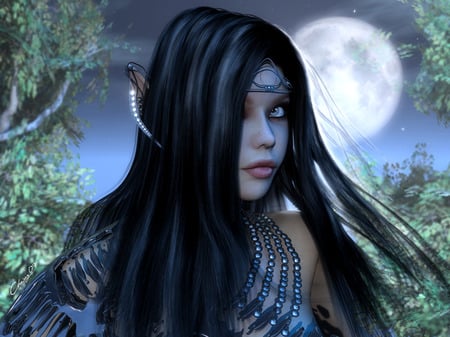 Elf Queen - moon, elf, forest, queen