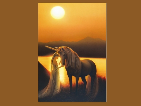 Golden Unicorn - horses, abstract, fantasy horses, unicorn