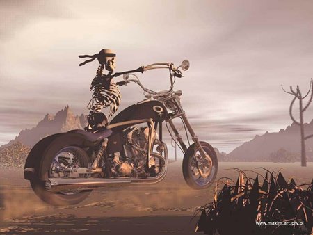 Skeletal Biker - motor cycle, dessert, bike, 3d