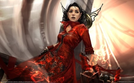 Red Empress - woman, ed, sadness, fantasy, cg, art, bright light, empress, jinseizetsumei, pretty, game, red, 3d, dress