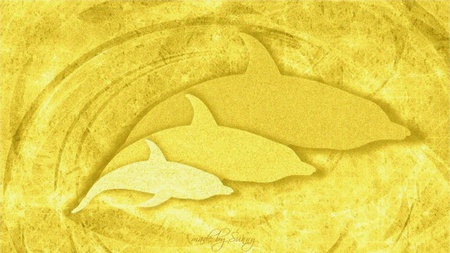 Cohesion among Dolphins - dolphins, yellow, glitter, sparkling, golden, wave