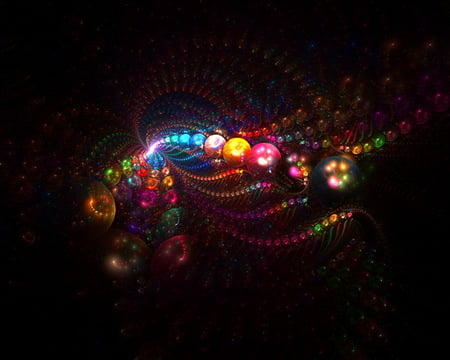 Christmas abstract - yellow, black background, blue, balls, red, colors, pink