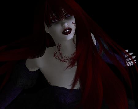 Vampire - black, vampire, tatoo, 3d