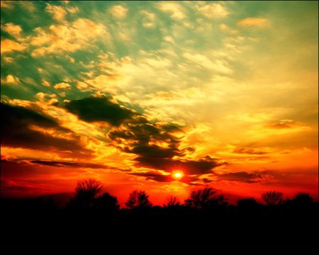 striking sunset - red, black, dark, sun, sky, bright, clouds, sunset, nature