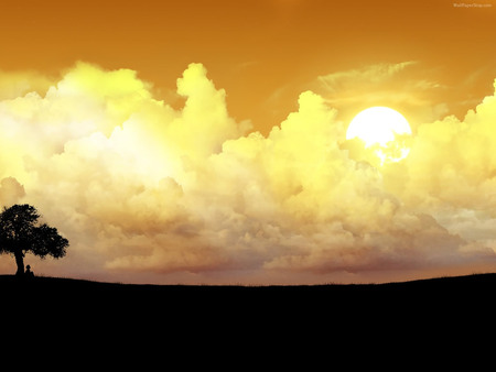 Sunset fantasy - cloud, fantasy, silhouette, tree, sunset