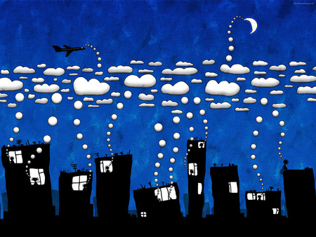 City illustration - cloud, digital, building, black, city, abstract, blue