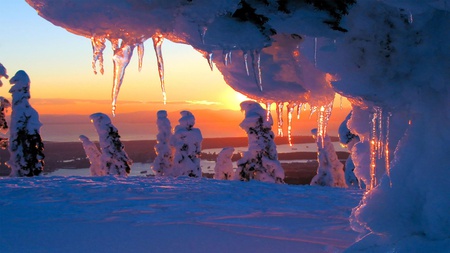 Winter bliss - ice, nature, landscape, snow, winter, afternoon, sunset