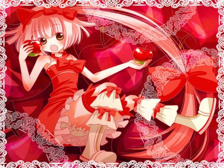 Nekomura Iroha - pretty, anime, vocaloid, nekomura iroha, dress, pink, cat ears, iroha, red, nice, sanrio, pink hair, nekomura, idol, hellokitty, neko, program, beautiful, girl, thighhighs, virtual, beauty, cool, cat, red eyes, awesome, diva, cute, apple, bow, vocaloids