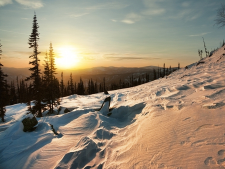 Mountain sunset - landscape, tree, sunset, mountain, sun