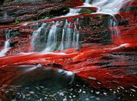 Waterfall - nature, waterfall, rocks, red