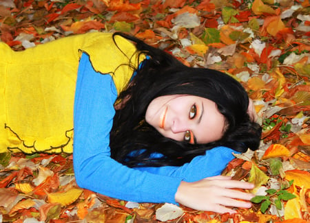 November dream - girl, november, leaf, autumn