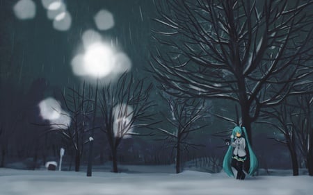 Alone - hatsune miku, alone, woods, landscape, vocaloid