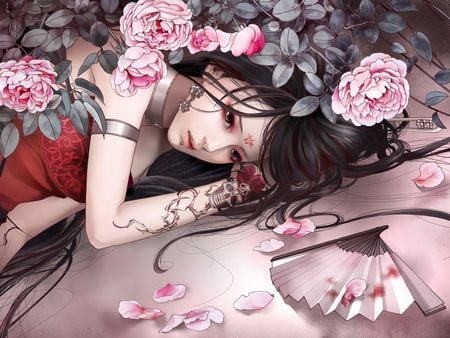 Lady Rose - abstract, roses, cool, 3d, anime