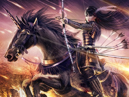 Otako Naoko by Mario Wibisono - horse, fantasy, female, warrior