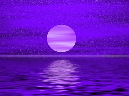 PURPLE MOON - sky, purple, clouds, moon, ocean