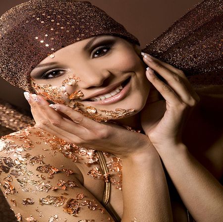 A HAPPY GIRL - face, happy, eyes, headband, brown, cover, golden, lovely, smile