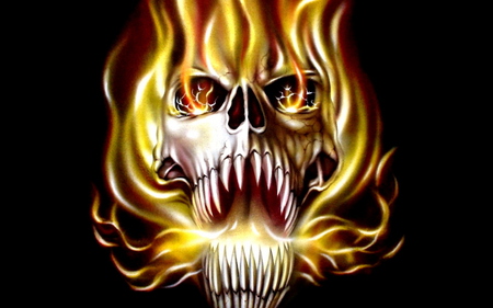 Flaming Skull - flaming, fantasy, dark, skull